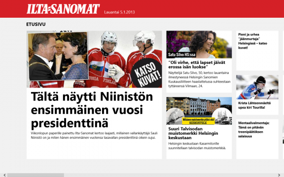 Ilta-Sanomien uutissovellus Modern UI:lle.